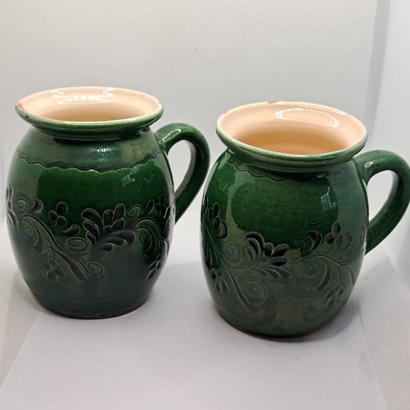 Vintage Green Pottery Mugs. - Picture 1 of 7